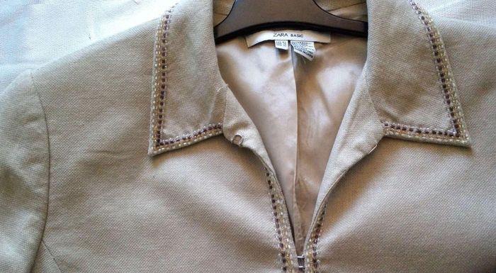 Veste en lin beige avec perle ZARA T42 - photo numéro 3