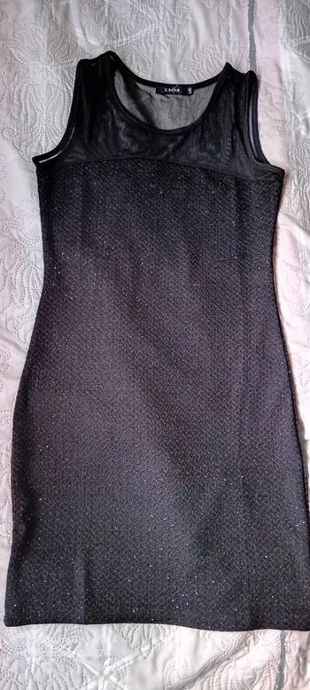 Robe de soirée bimatiere noire à paillettes scintillantes femme L E.diva