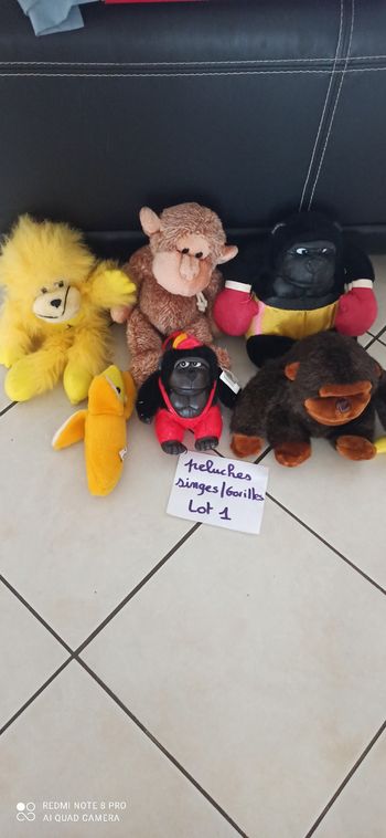Lot de 5 peluches singe et gorille