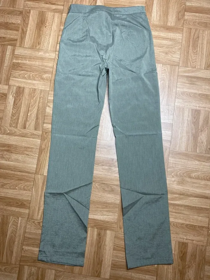 Pantalon élégant ajusté vert kaki satiné vintage Extè (NEUF) - photo numéro 5