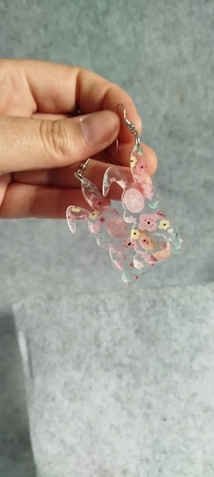 🍄 Boucles d’oreilles ▪ lapin en acrylique transparent décoration Pâques - photo numéro 2
