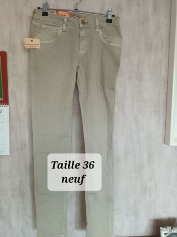 Pantalon fille T36 SMF Denim slim beige neuf