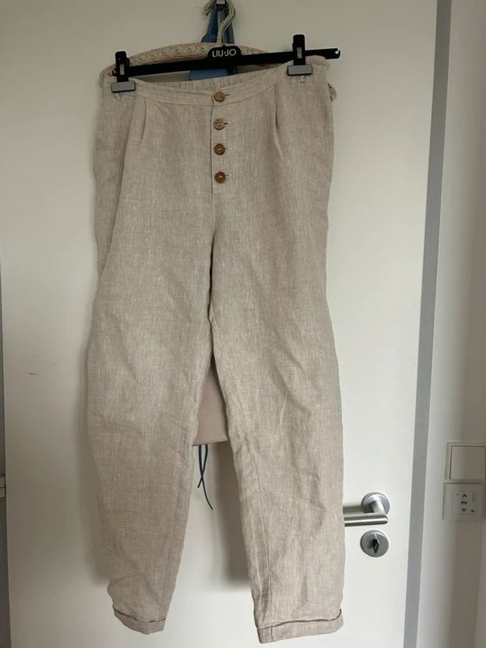 Pantalon lin beige - photo numéro 4