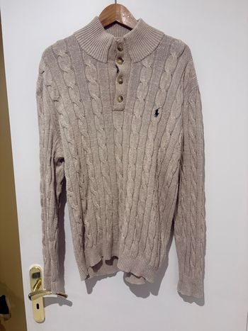 Pull Ralph Lauren torsadé beige col camionneur – Taille L – coton & soie