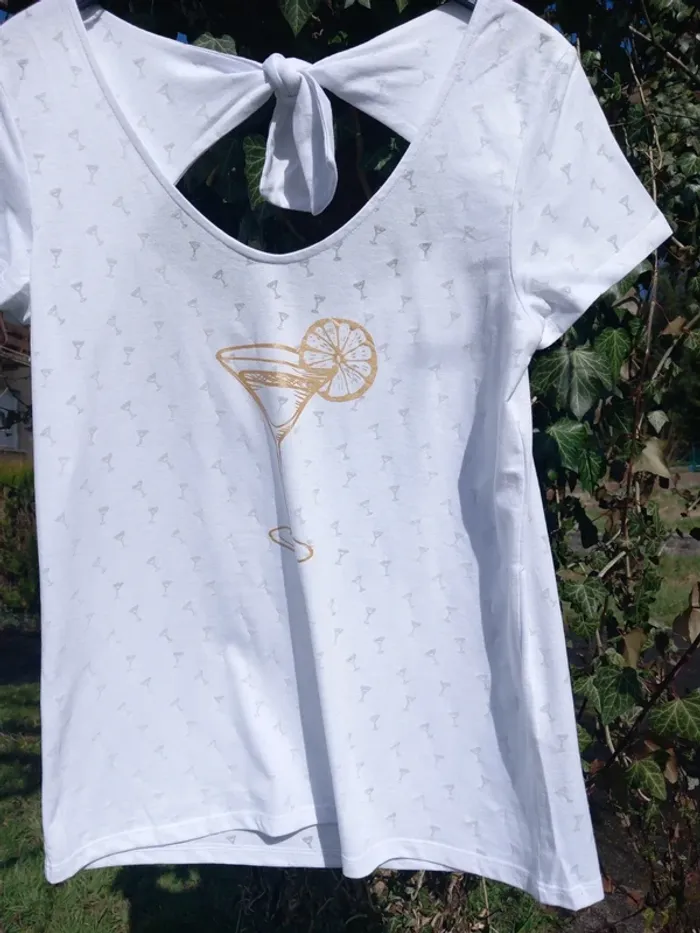 T shirt blanc avec décor doré camaïeu taille 42 - photo numéro 3