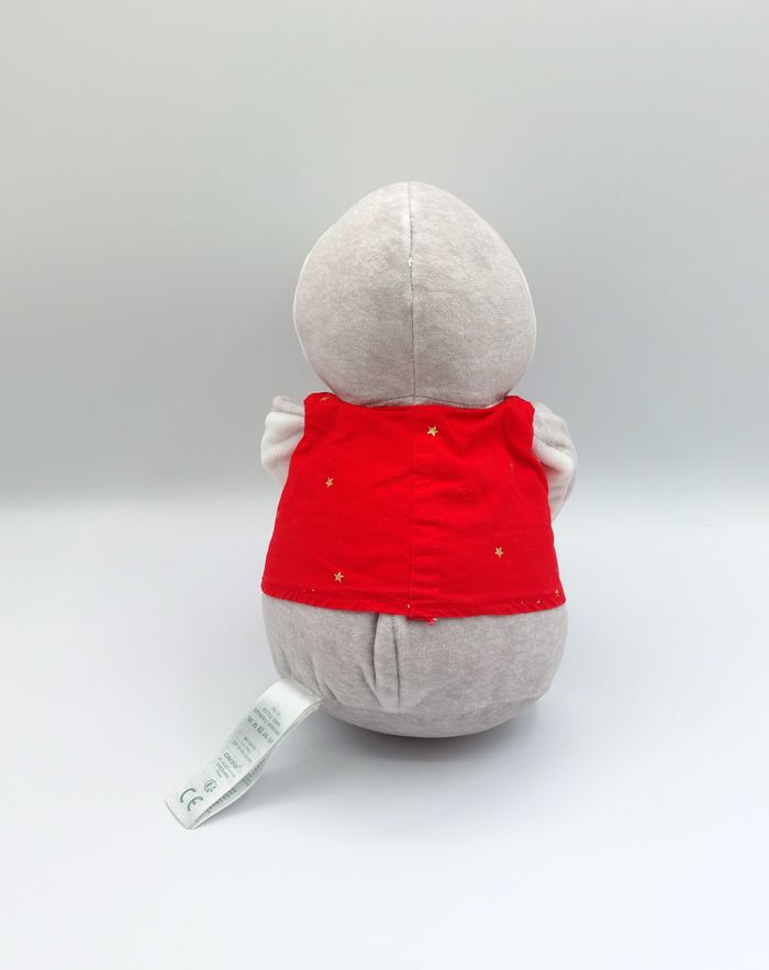 Peluche doudou pingouin blanc gris OBAIBI Okaidi tee-shirt rouge étoiles or SANS PLAID - photo numéro 4