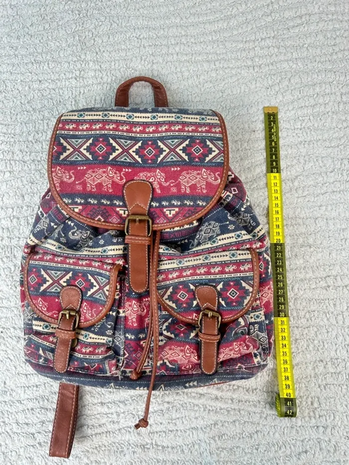 Sac à dos vintage en toile et simili cuir style bohème - photo numéro 5