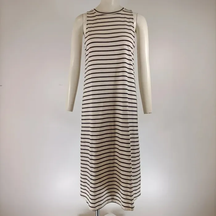 Robe longue marinière sans manches blanc et bleue marine - Taille 38 - État neuf - A134