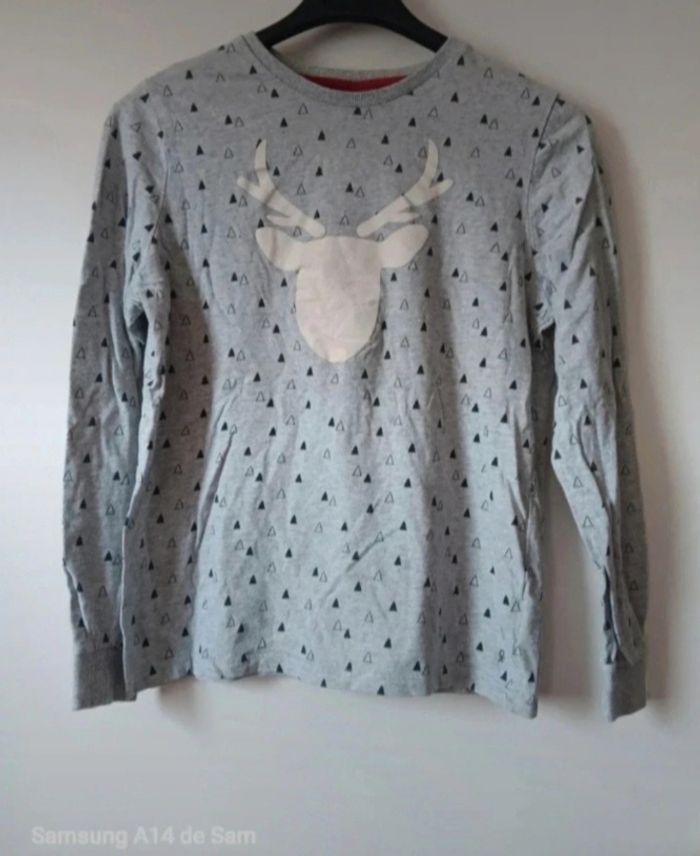 T-shirt manches longues gris Okaïdi - Motif Cerf & Sapins - 14 ans (164 cm)