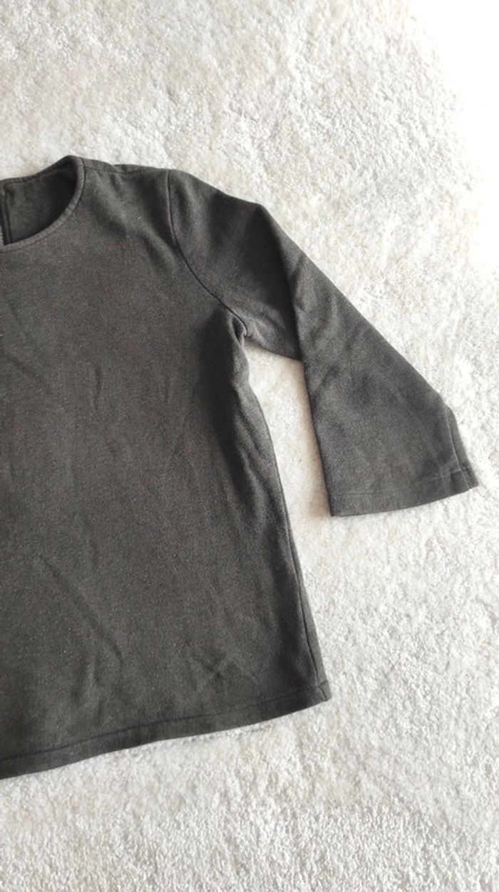 Haut top sweat manches 3/4 Sessùn gris kaki avec fil métallisé rose L - photo numéro 5