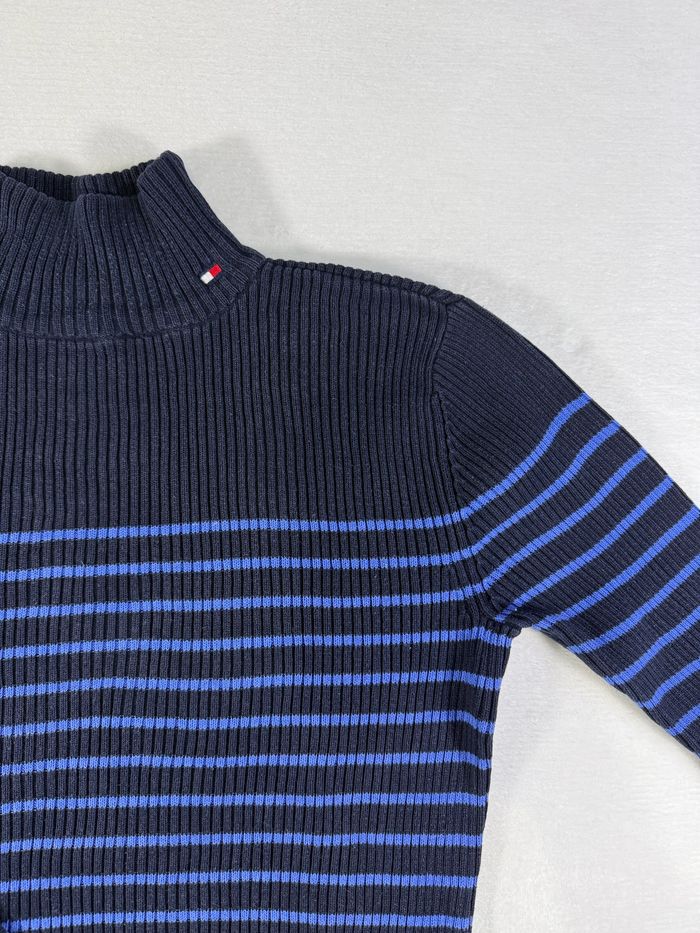 Pull Tommy Hilfiger noir & bleu rayé taille M pour femme col montant parfait état - photo numéro 3