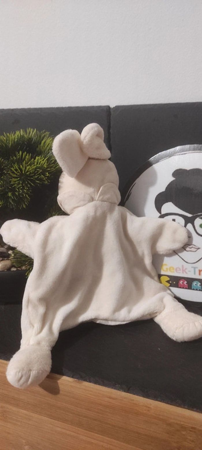 doudou et compagnie lapin coton bio fleur blanc marron poche marionnette Beige - photo numéro 2