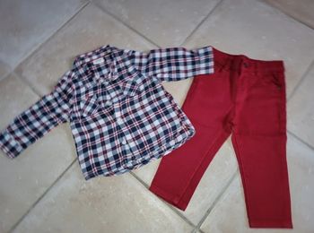 Ensemble chemise à carreaux et pantalon 12 mois