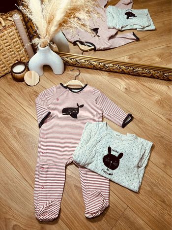 Taille 9 mois lot de 2 pyjamas coton garçon TAO rouge bleu gris * lapin baleine * 💙