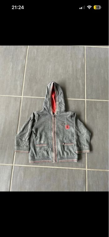 Gilet Sergent Major garçon gris rouge 24 mois epais chaud