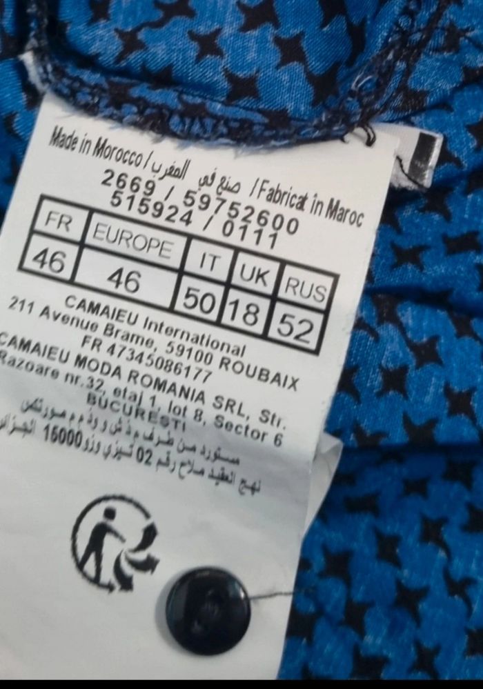 Blouse légère bleu à motifs manches retroussable taille 46 - photo numéro 9