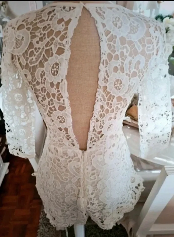 Combishort blanc dentelle Zara Taille S - photo numéro 2