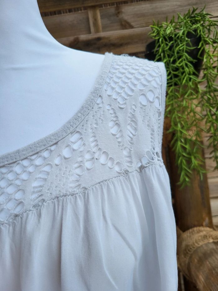Tunique coton fleuri broderie blanc multicolore taille 52 - photo numéro 3