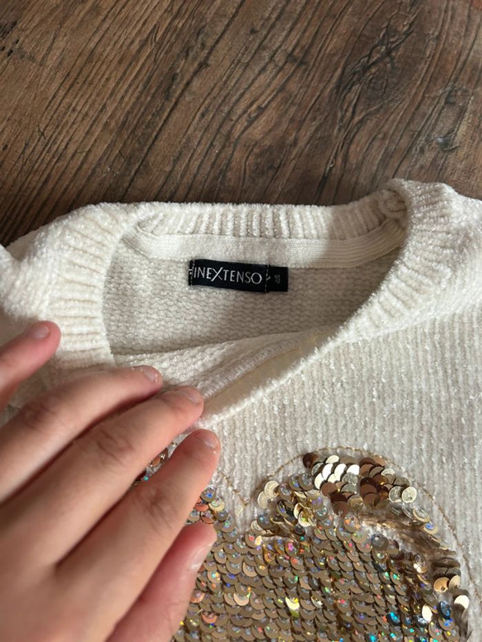 Pull beige tout doux avec paillettes en forme de cœur - 10 ans - photo numéro 4