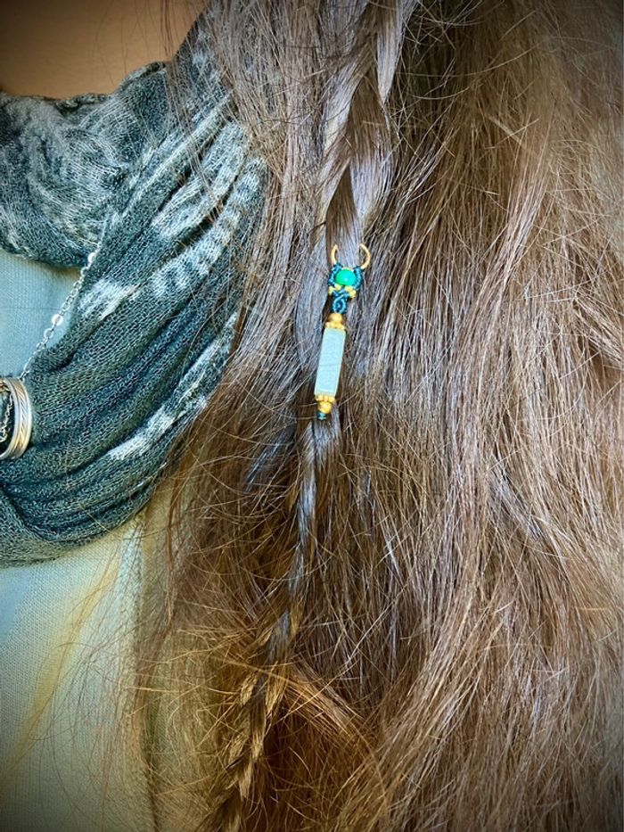 Bijou de cheveux, tresse/dread, macramé pierre Aventurine - photo numéro 4