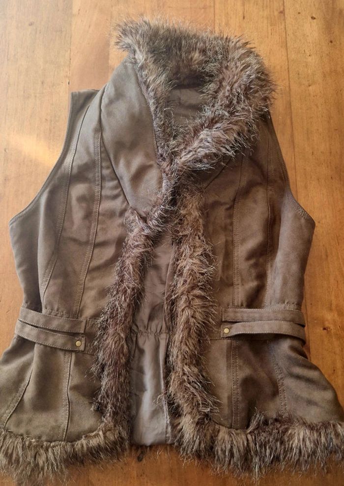 Veste vintage sans manche, fausse fourrure