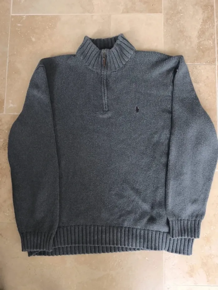 Pull quart zip camionneur homme 3XLT Ralph Lauren gris - photo numéro 2