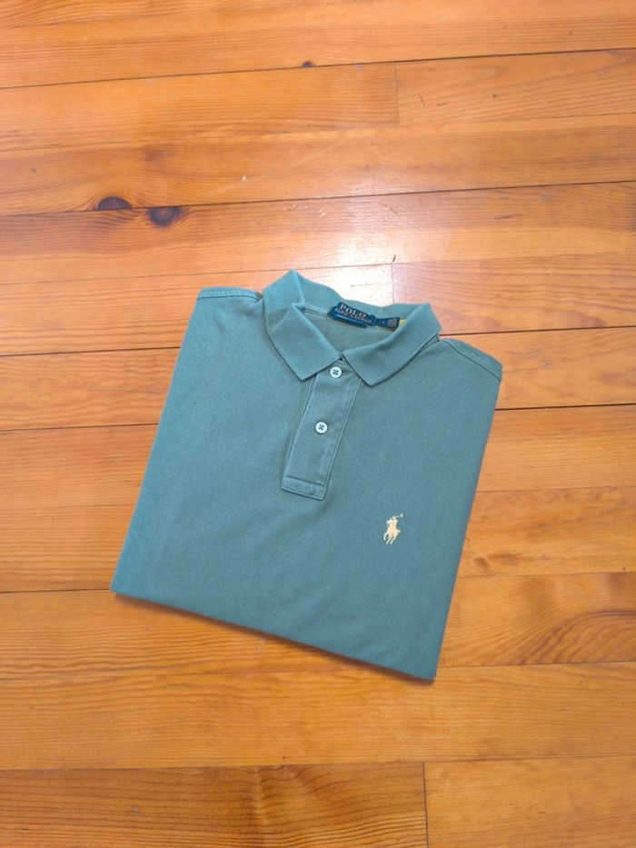 Polo Ralph Lauren - Col à boutons - Logo brodé jaune - Vert foncé - Taille M