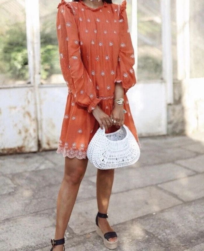 Robe corail brodée bohème Zara taille S - photo numéro 2