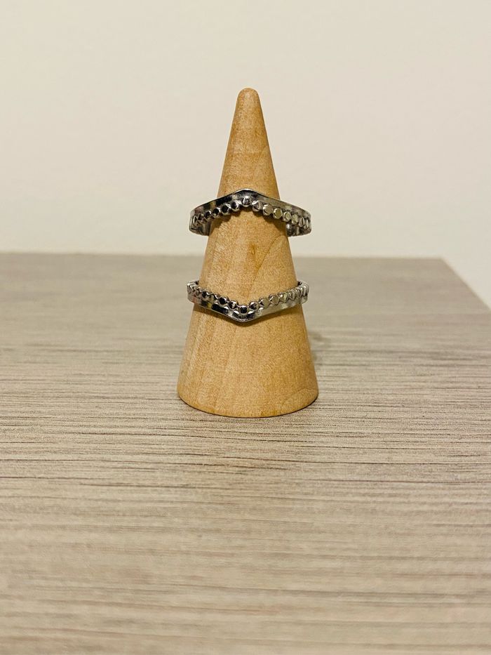 Bague épaisse ajustable argenté double rangs martelée acier inoxydable - photo numéro 2