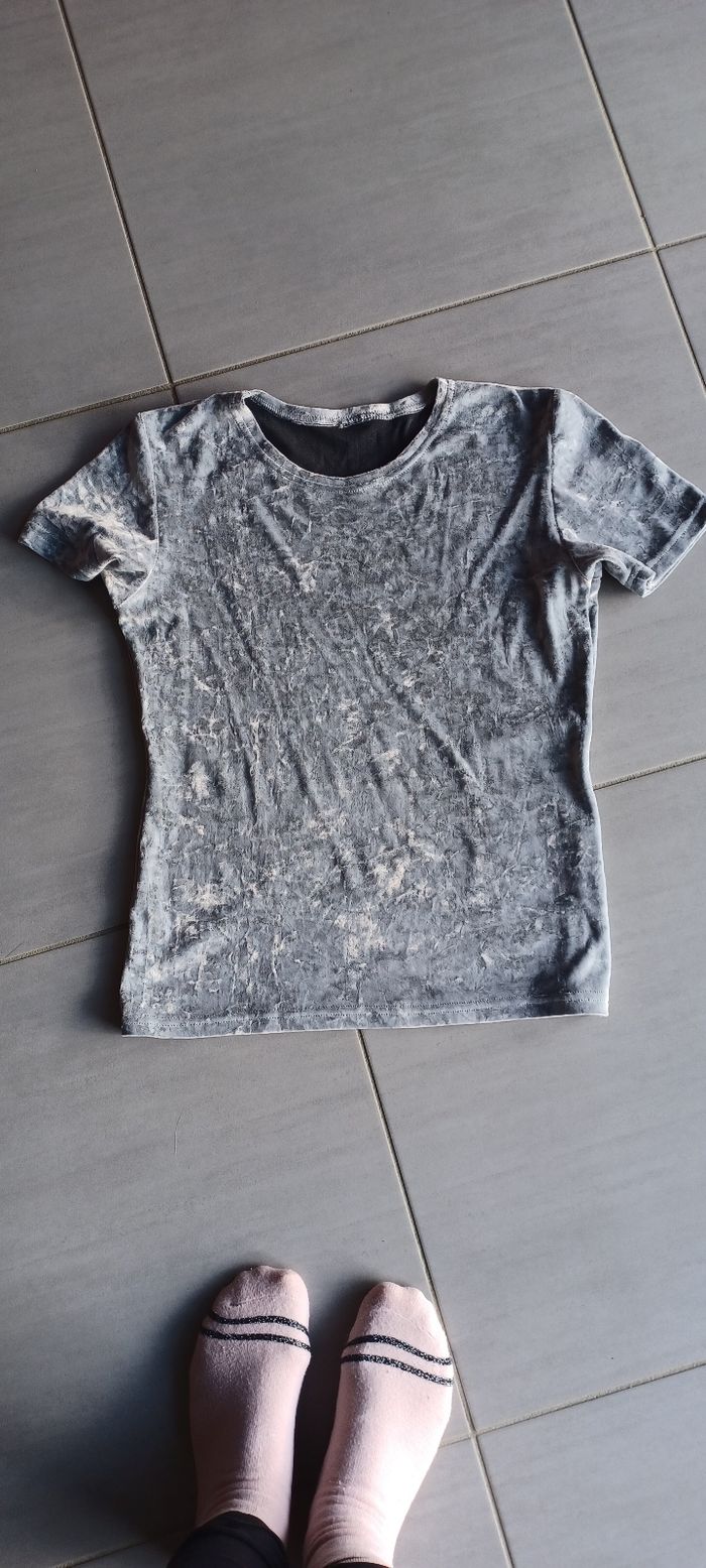 T shirt aspect velours gris clair - photo numéro 3