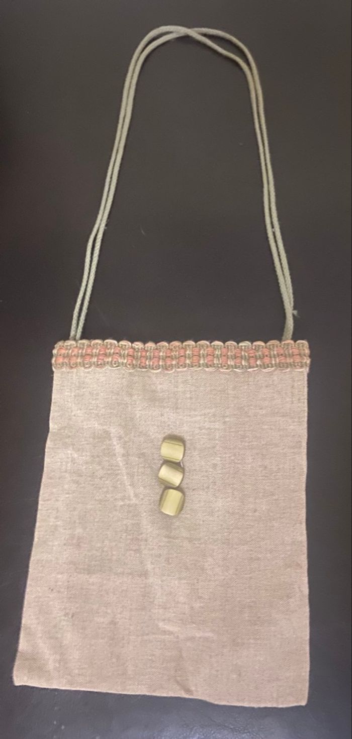 Pochette en jute beige et multicolore