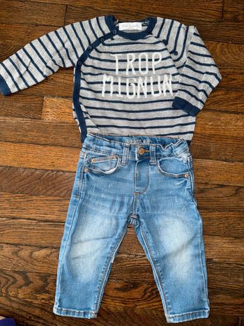 Pull cadet Rousselle et jeans Zara 6 mois