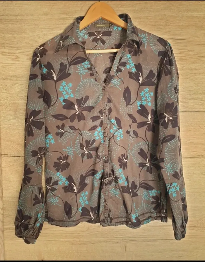 Chemise marron fleurie sandwich - photo numéro 2