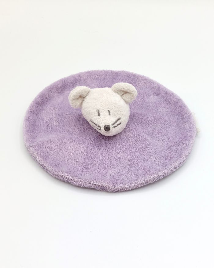 Doudou plat rond souris blanc mauve Grain de blé violet parme - photo numéro 1