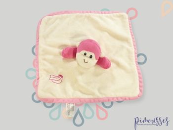 Doudou singe carré plat velours rose écru Zeeman 25 cm