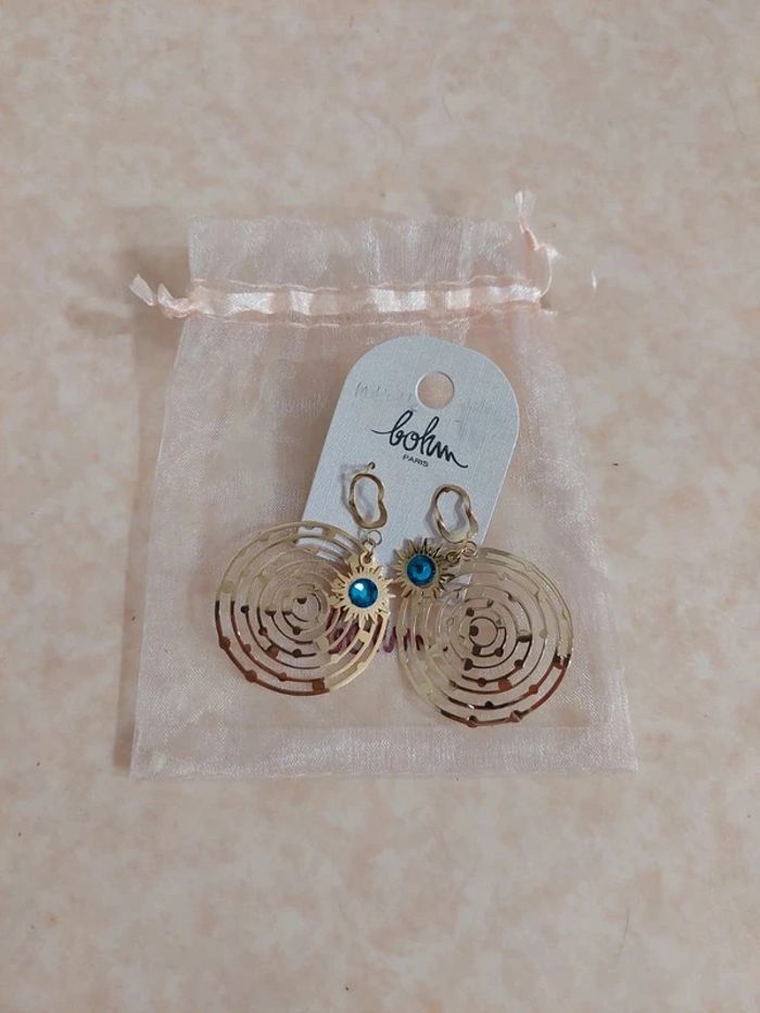 Boucles d'oreilles bohm pierre turquoise neuve