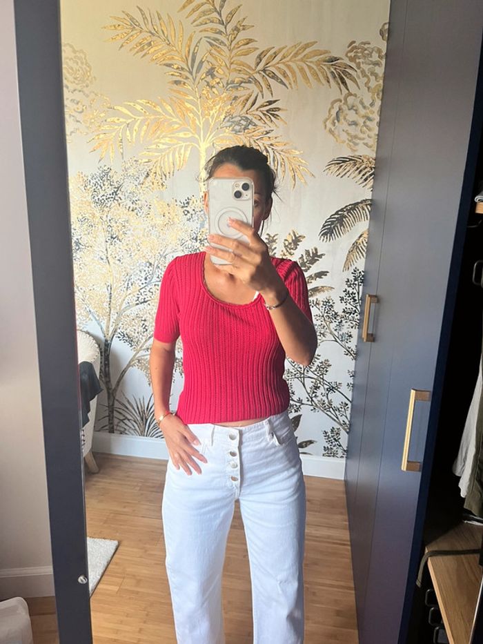 Jeans Zara blanc droit coupe crop - photo numéro 3