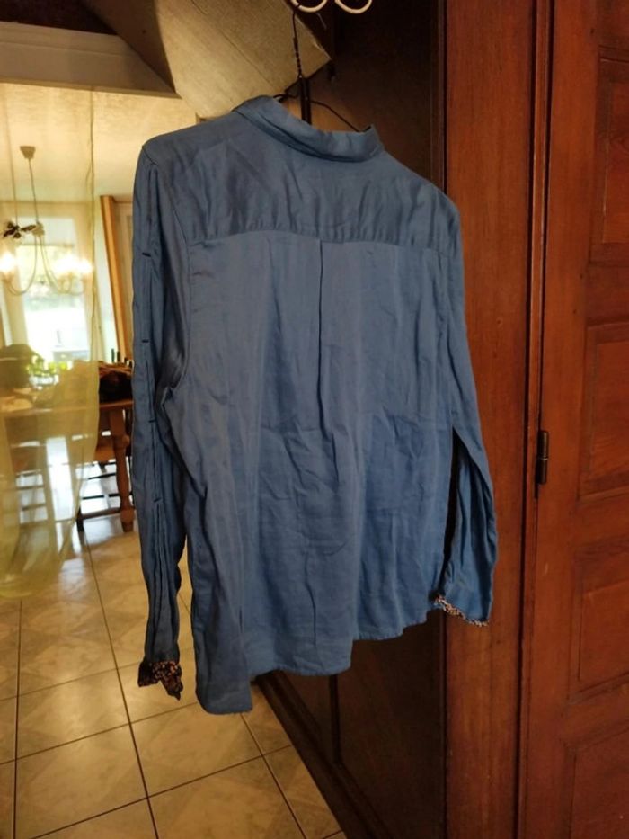 Chemise bleue fleurie 100% coton vintage L/40 - photo numéro 12