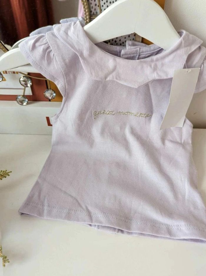 T-shirt col claudine Kiabi lilas 3mois - photo numéro 2