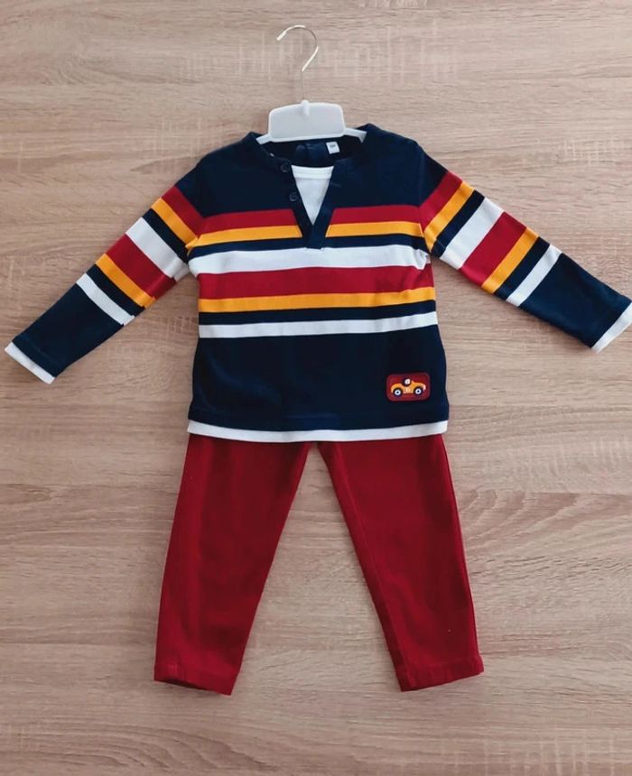 Ensemble bébé garçon 3 pièces manches longues + pantalon + chaussettes taille 18 mois - photo numéro 2