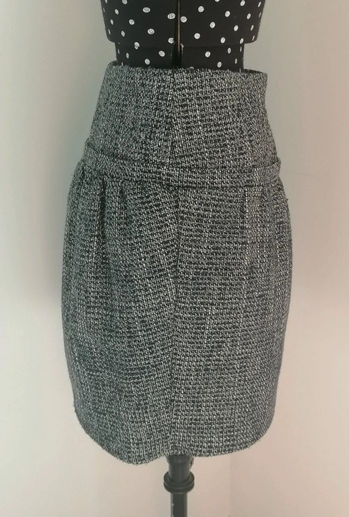 Mini-jupe effet tweed bleu marine blanc argenté Taille S Nafnaf - photo numéro 3