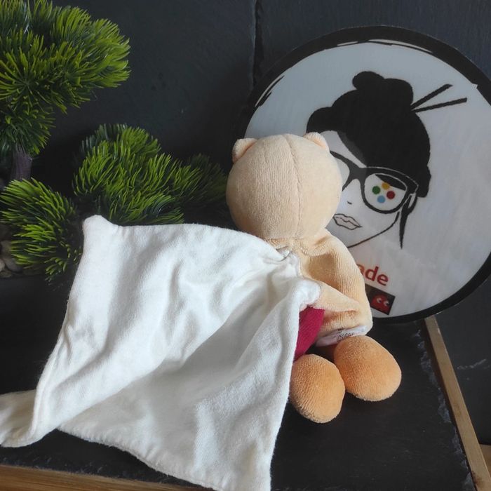 Doudou Chat Orange Mouchoir Sucre d Orge spirale blanc nez peluche - photo numéro 2