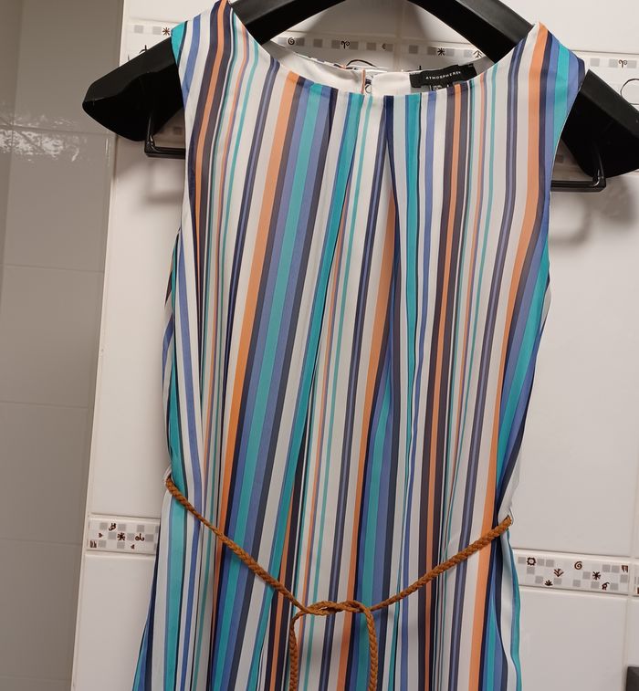 Robe rayée tons de bleu, blanc orangé taille 36