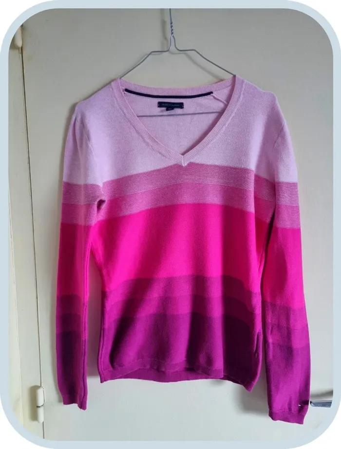 Pull leger over coll V Tommy Hilfiger Femme à rayures rose Taille s - photo numéro 3