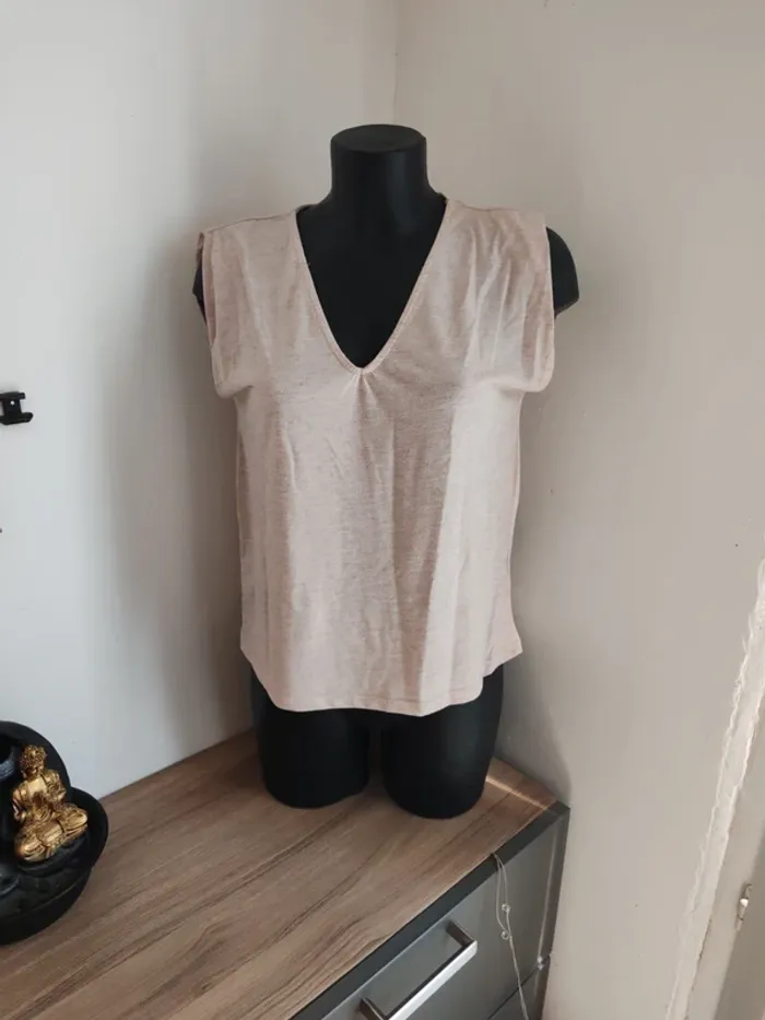 T shirt camaïeu rose clair effet pailleté