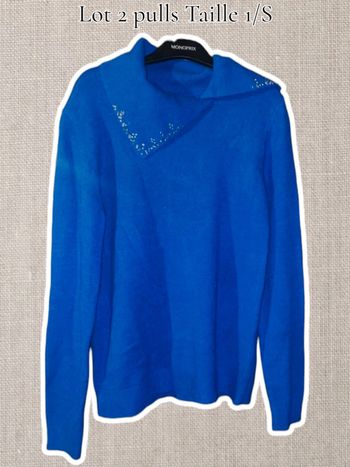 Pull bleu avec strass au col - Taille 1/S