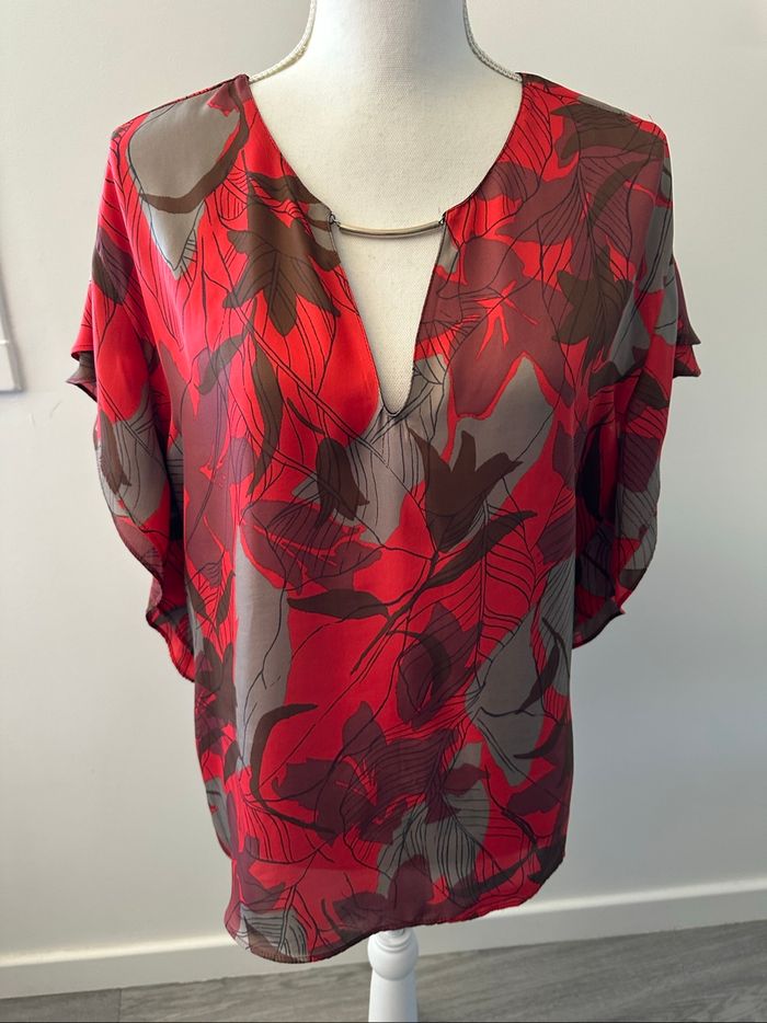 Blouse à fleurs rouge et grise Zara T40 L