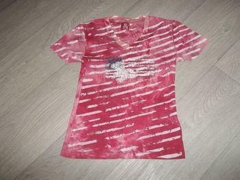 Tee shirt LULU CASTAGNETTE multicolore tons roses rouges délavé et multicolore taille 2 TBE