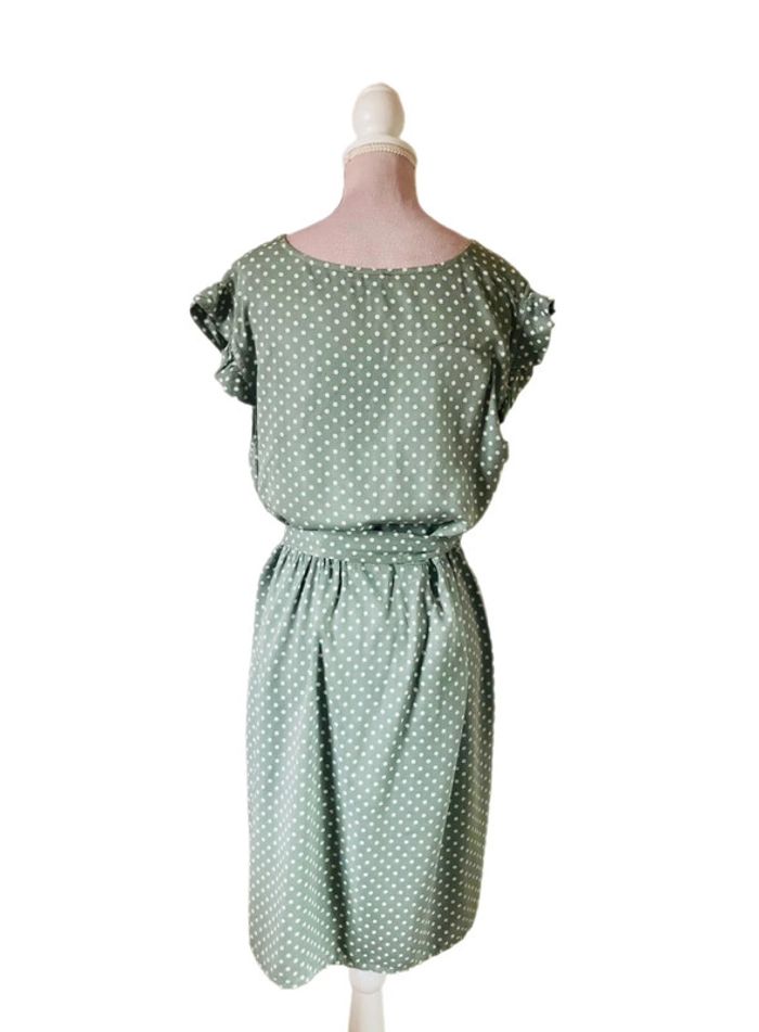 🩶Robe à pois d’été bohème champêtre gris tilleul🌿Linden gray white polka dots dress🩶 - photo numéro 7