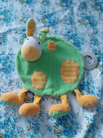 #06 Babysun - doudou rond lapin pois vert et orange